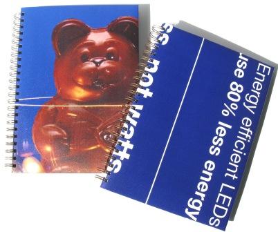 EECA recycled Adshel poster notebooks featuring their Bear Grills lightbulb campaign